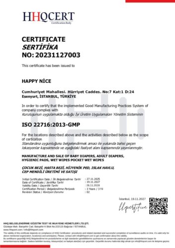 ISO 22716:2013 İyi Üretim Uygulamaları (GMP) - HHQCERT Belgelendirme