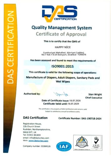 ISO 9001:2015 Kalite Yönetim Sistemi - DAS Certification